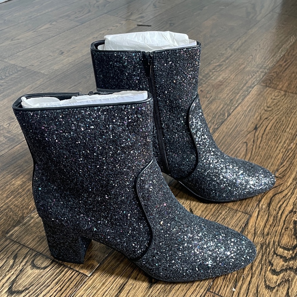 J. Crew Sparkling Black Heeled Boots